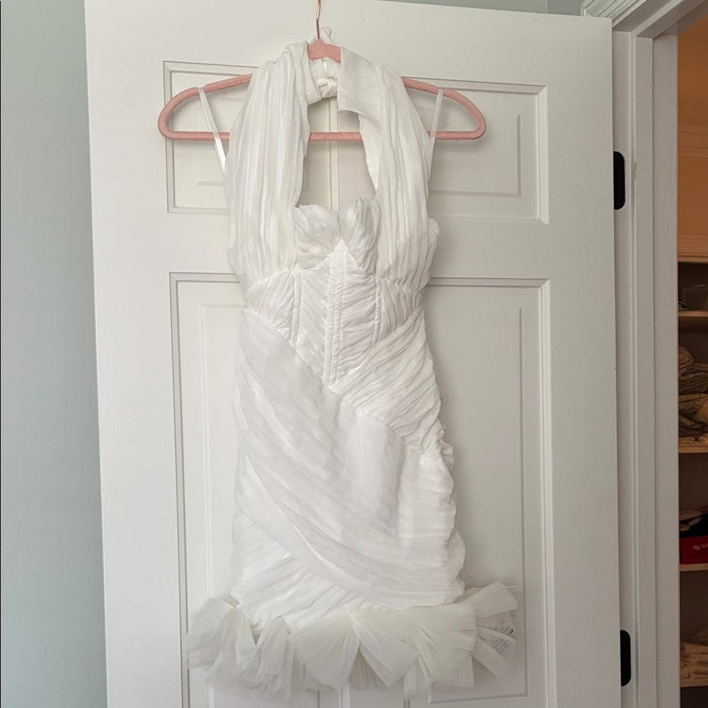 ASOS White Ruffled Halter Mini Dress